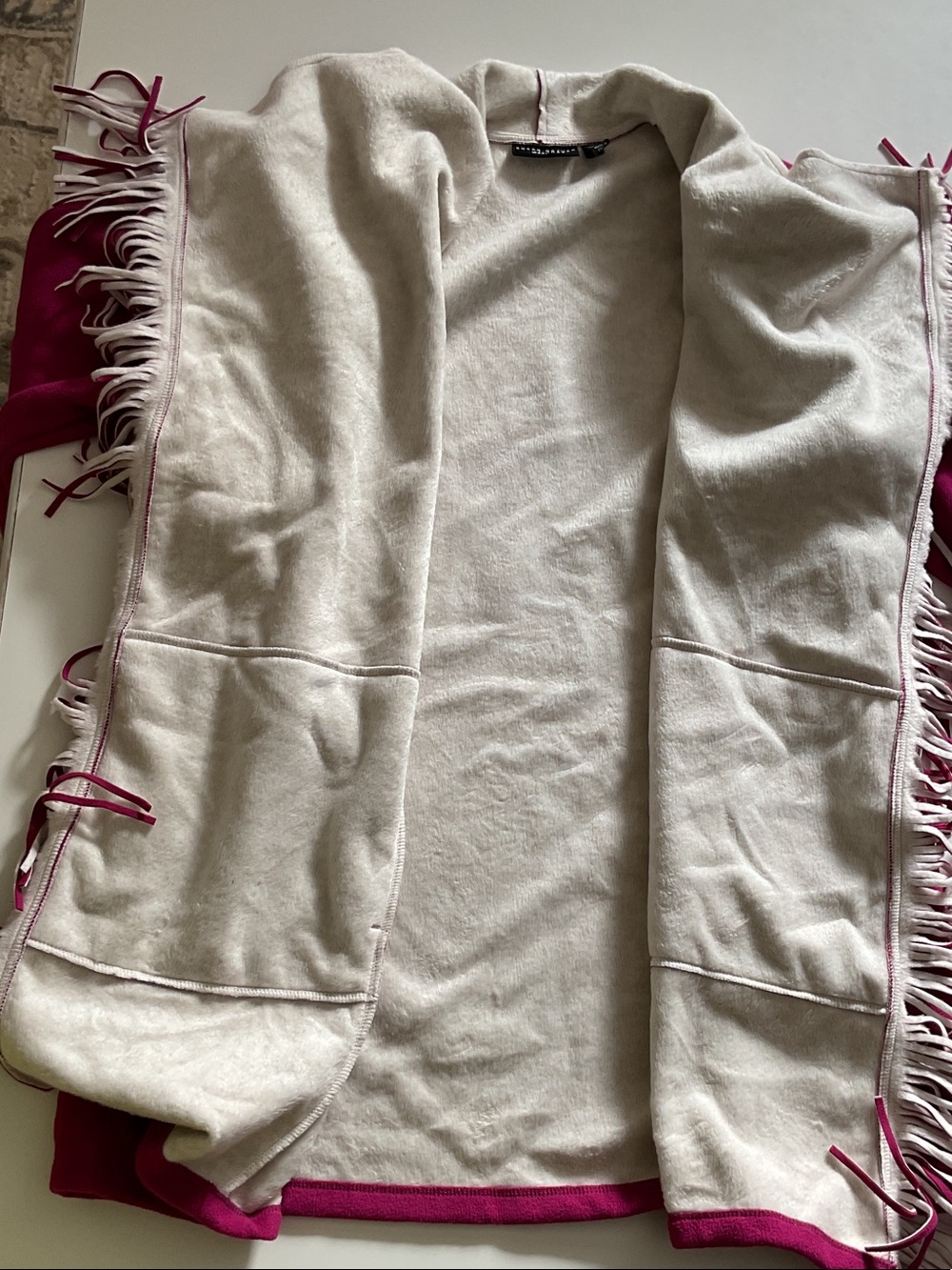 Susan Graver Bonded Polar Fleece Open Front Jacket with Fringe Shawl Collar - Picture 6 of 7